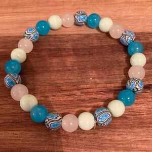 Handmade Blue and Mint Green Beaded Bracelet